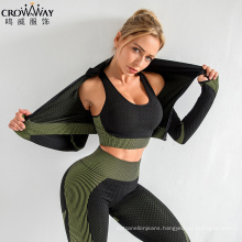 2021 Custom Logo Women Plus Size 2XL Activewear Gym Tight Fitness Sets Seamless 3 Piece Yoga Wear